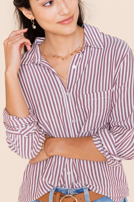 Angelina Striped Button Down Top