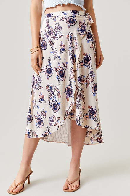 Angeline Floral Stripe Wrap Midi Skirt