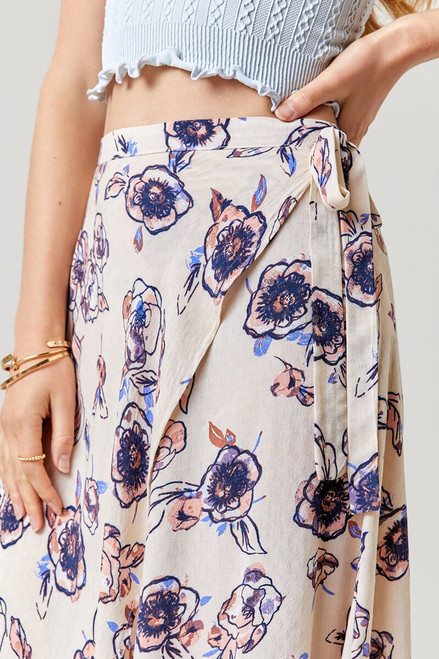 Angeline Floral Stripe Wrap Midi Skirt