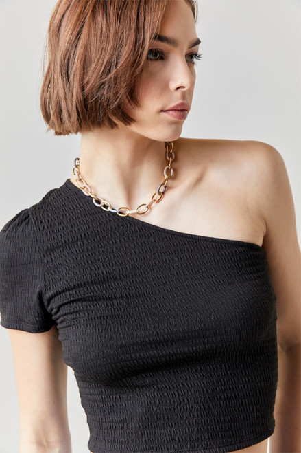 Maya One Shoulder Crinkle Crop Top