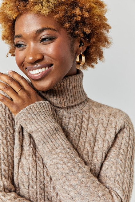 Kim Cable Knit Turtleneck Pullover Sweater