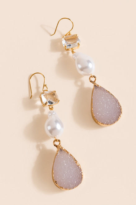 Trove Pearl Druzy Stone Drop Earrings