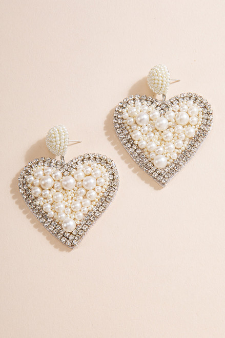 Olivia Puffy Heart Pearl Drop Earrings