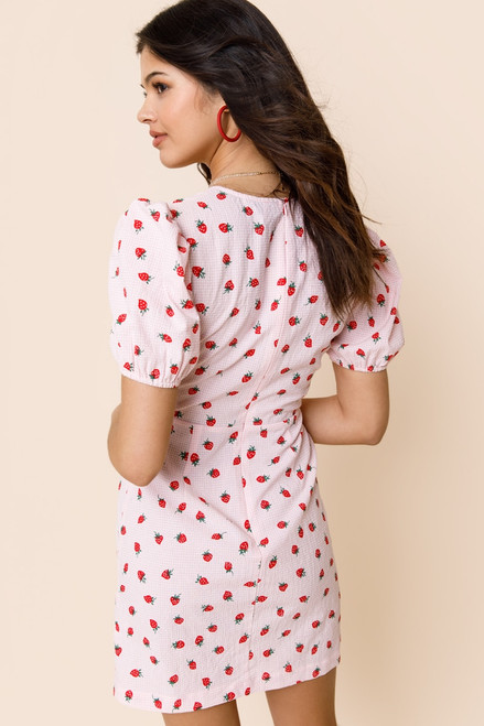 Christline Strawberry Front Tie Mini Dress