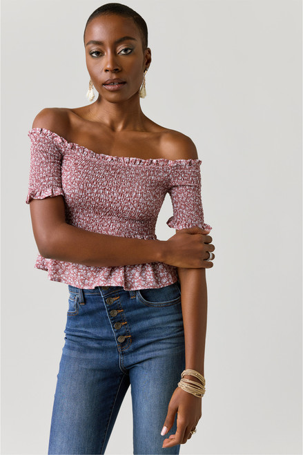 Laurin Ditsy Print Off The Shoulder Smocked Top
