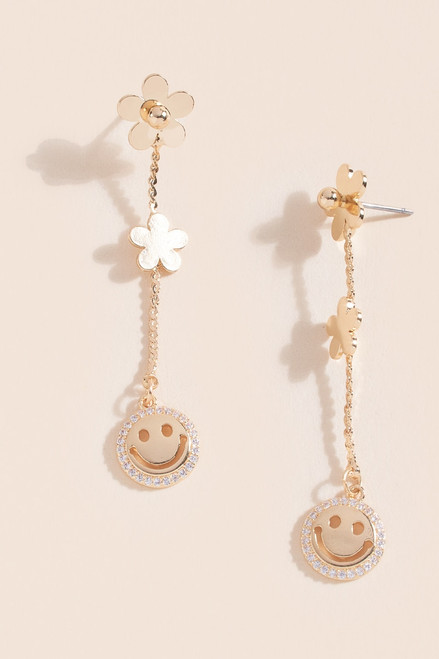 Maddy Crystal Smiley Face Drop Earrings