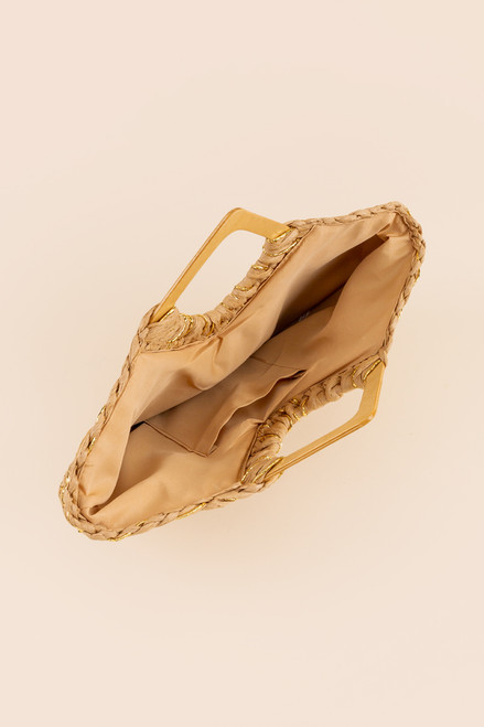 Anne Square Wood Handle Straw Tote
