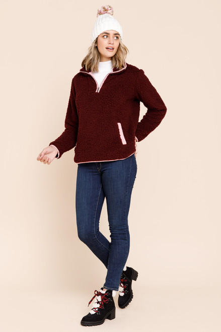 Torie Quarter Zip Sherpa Pullover Sweater