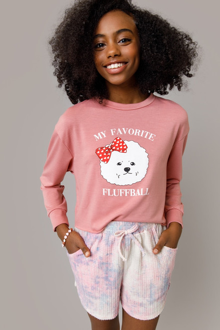 franki Favorite Fluffball Puppy Sweatshirt for Girls Coral