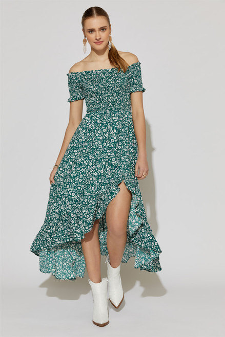 Norah Green Ditsy Floral Off The Shoulder Maxi Dress