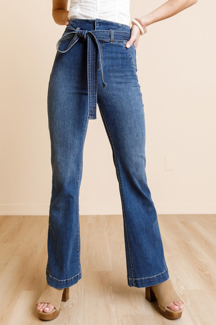 Darci High Rise Tie Front Flare Jeans