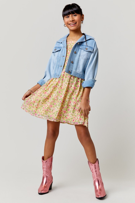 franki Disty Floral Smocked Puff Sleeve Dress for Girls
