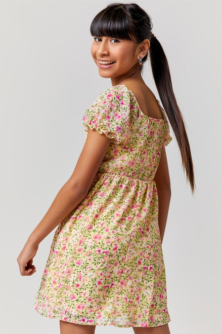 franki Disty Floral Smocked Puff Sleeve Dress for Girls