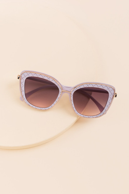 Ellie Quilted Frosted Angular Cat Eye Sunglasses