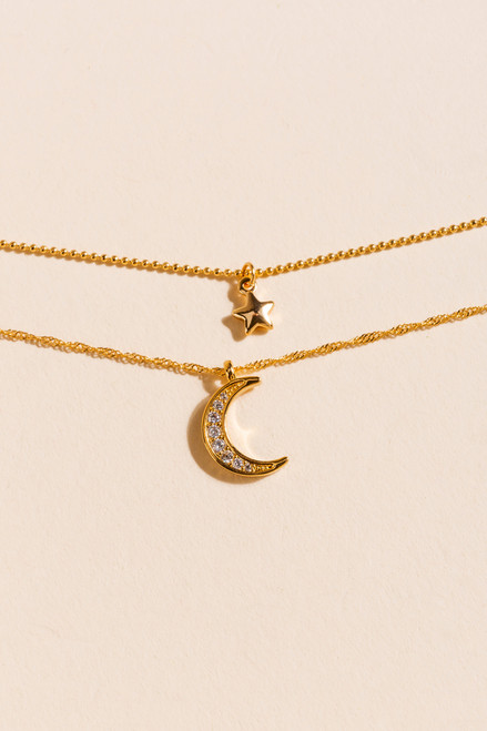 Trove Layered Pavé Star & Moon Necklace