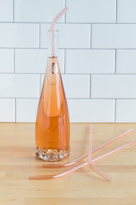 Wine Bottle Pink Glitter Straw Set