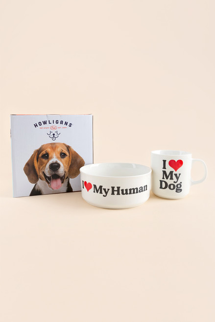 Howligans Love My Human Dog Bowl Set