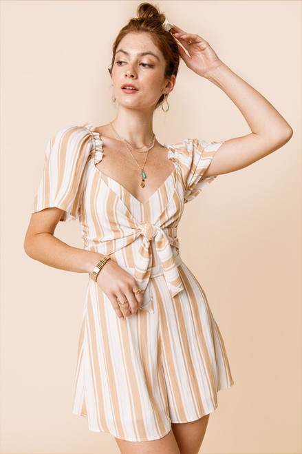 Megan Tie Front Striped Romper