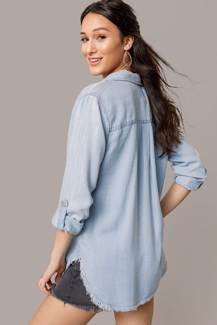 Diana Frayed Hem Button Down Top