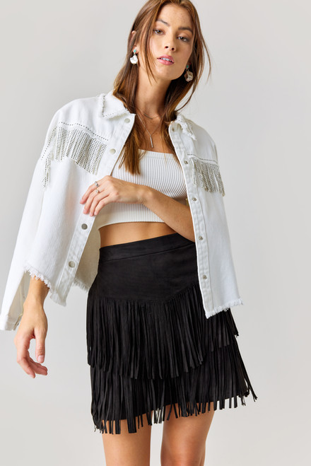 Mataline Fringe Faux Suede Mini Skirt