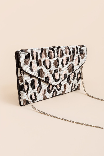 Morgan Leopard Beaded Fold Over Clutch