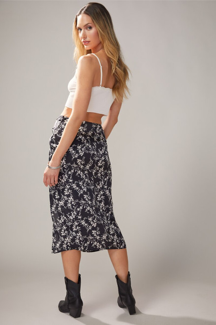 Leonna Satin Floral Midi Skirt
