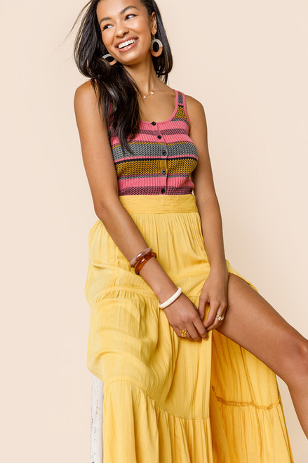 Carrey Tiered Front Slit Maxi Skirt