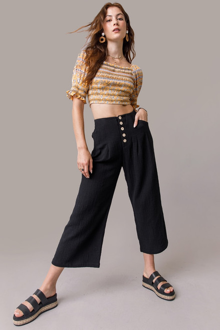 August Button Front Linen Culotte Pants