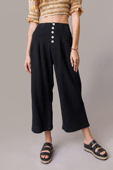 August Button Front Linen Culotte Pants