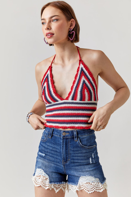 Ulissa Striped Crochet Halter Top