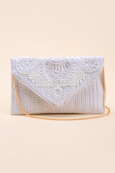 Katie Embroidered Stripe Beaded Clutch