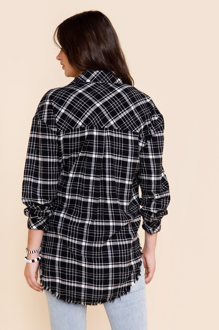 Ellie Frayed Plaid Button Down Shirt