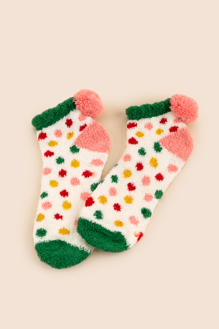 Izabell Christmas Dot Pom Ankle Socks