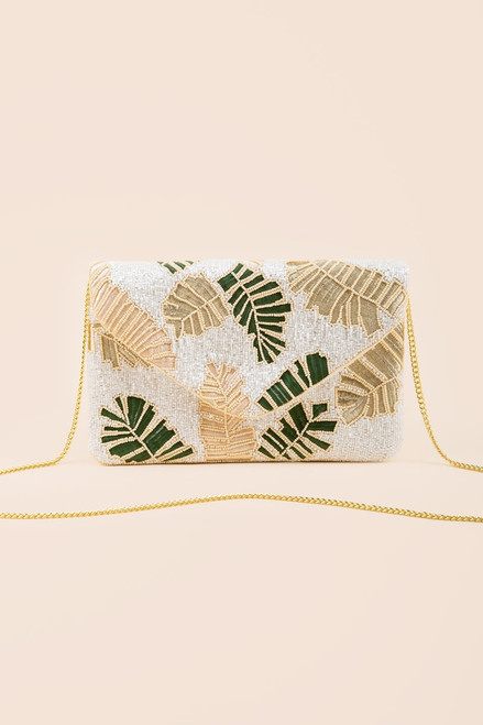 Palm Leaves Beaded Clutch