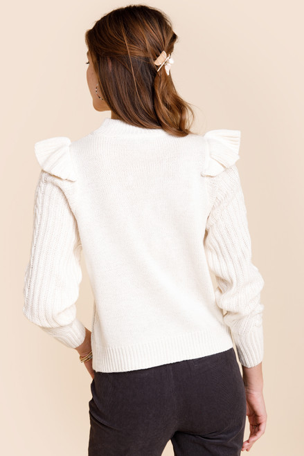 Astor Cable Ruffled Pullover Sweater