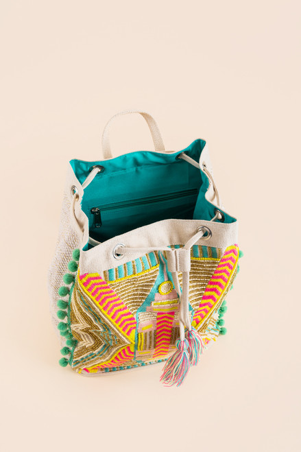 Brianna Tribal Neon Embroidered Canvas Backpack