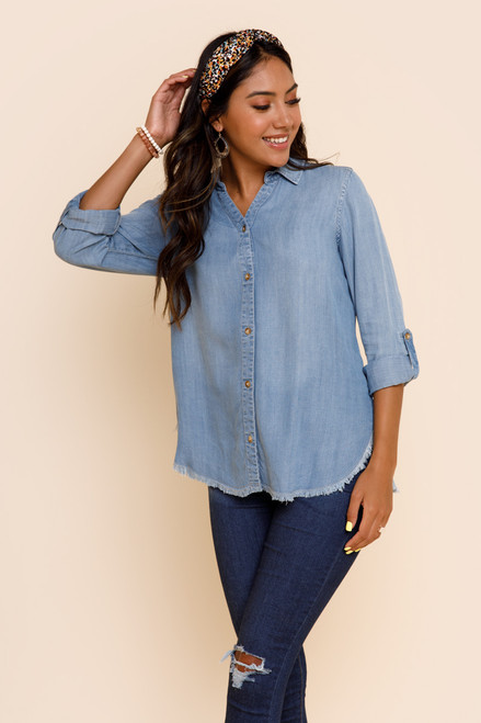 Sonya Frayed Button Down Top