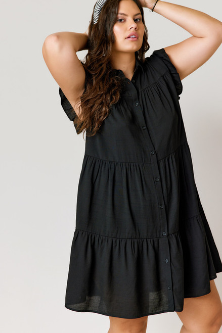 Marlina Flutter Sleeve Button Down Swing Dress