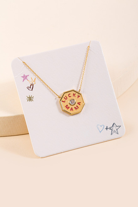 Lucky Mama Hexagon Pendant Necklace