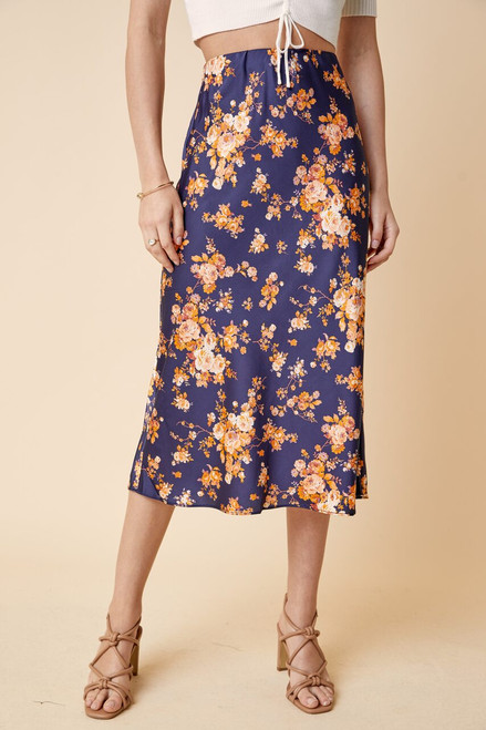 Jasmine Floral Satin Midi Skirt