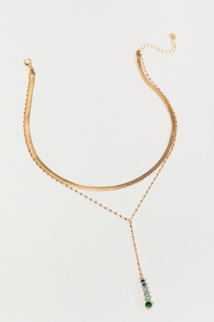 Celine Layered Stone Bar Y Necklace