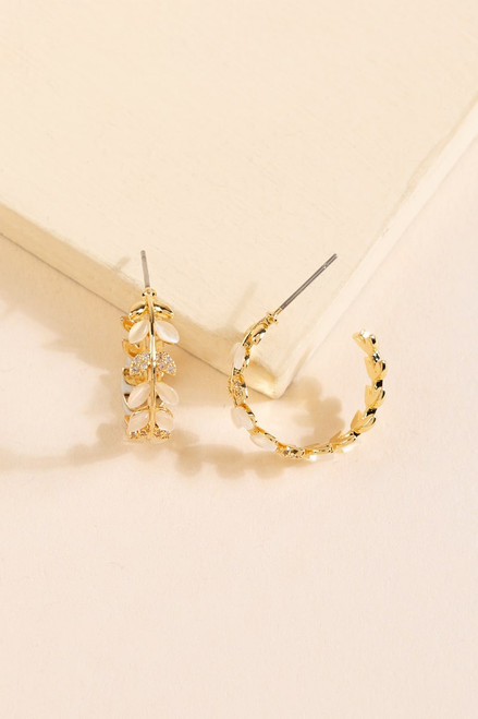 Ella Crystal Leaf Hoop Earrings