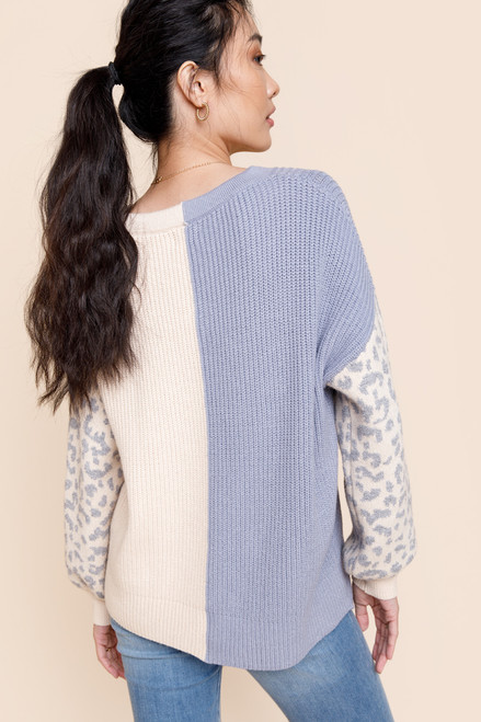 Bre Leopard Color Block Pullover