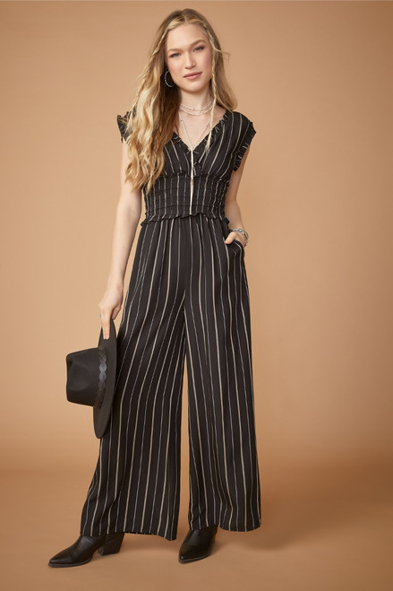 Peyton Pinstripe Knot Waist Culotte Jumpsuit - FINAL SALE