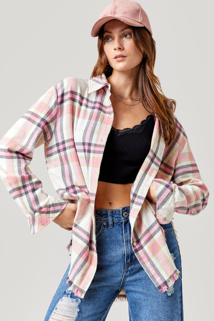 Jessica Frayed Hem Plaid Top