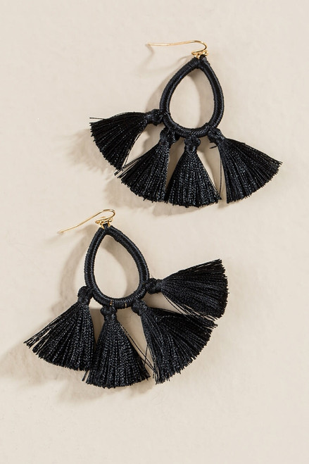 Matilda Tassel Teardrop Earrings In Black