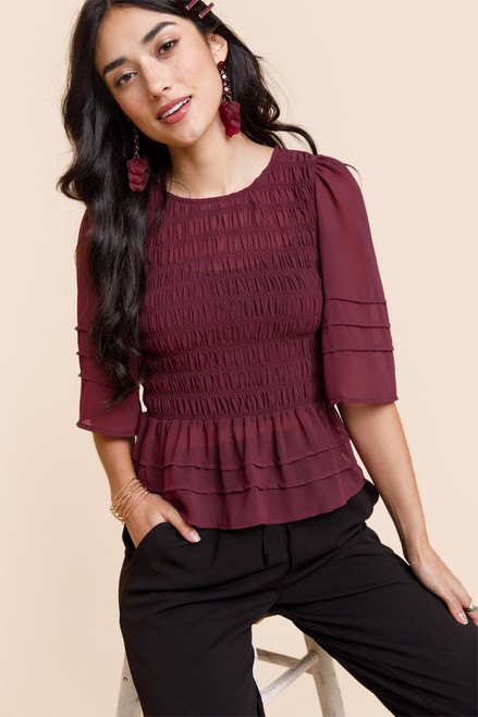 Madison Smocked Tiered Peplum Blouse