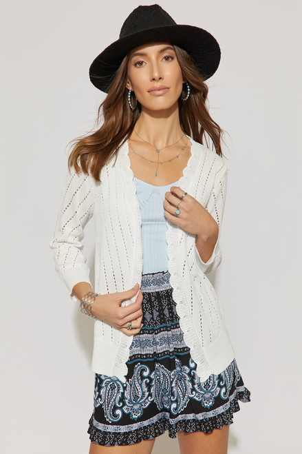 Sarah Pointelle Scallop Edge Cardigan