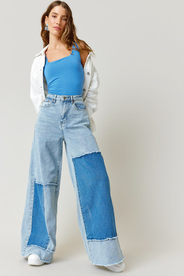 パンツ PHENOMENON NRL patchwork wide denim Mia Baggy Wide-leg Patchwork Jeans