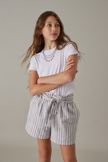 Hello Franki Striped Paperbag Shorts For Girls